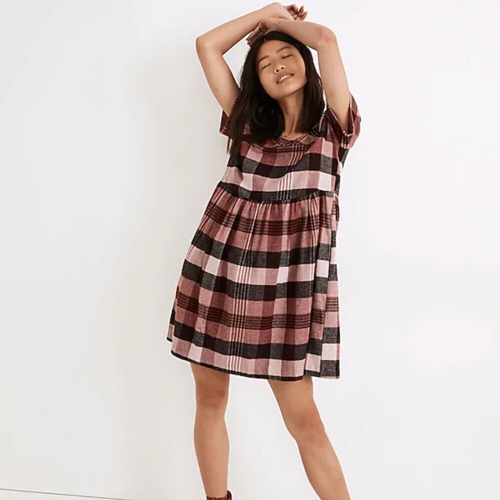 NWOT Madewell Plaid Flannel Allie Mini Dress, Sz XS